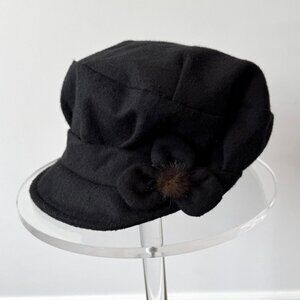 y2k vintage black floral embroidered womens newsboy cadet castro cap fabric hat